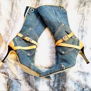 Karen Millen Indigo & Denim Stiletto Heel Talk Boot Size 39